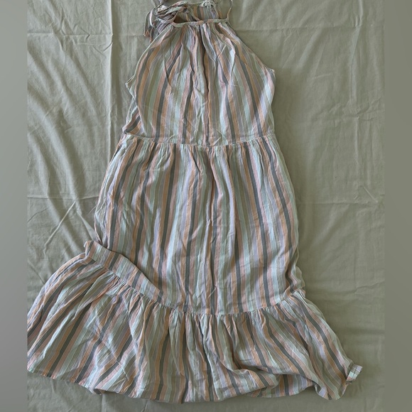 Lucky Brand Pastel Stripe Dress Multi Tiered Drawstring Neck Womens - Picture 3 of 10